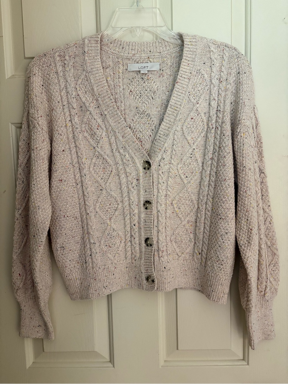 Loft Size Large Cable-Knit Button Front Women's Cardigan in Cream